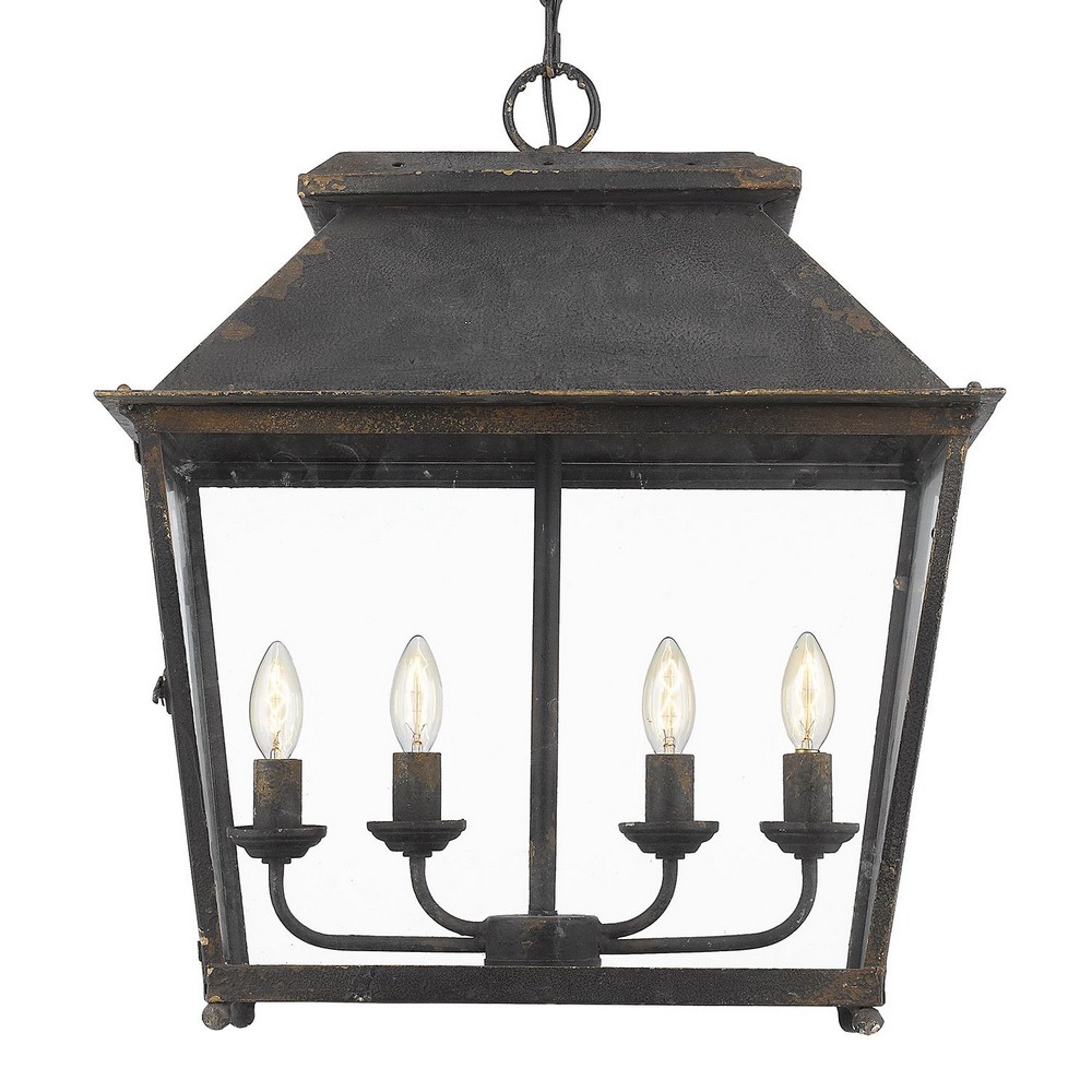 Golden Lighting-0804-4P ABI-Abingdon - 4 Light Pendant in Transitional style - 24.25 Inches high by 21.25 Inches wide Antique Black Iron  Antique Black Iron Finish with Clear Glass